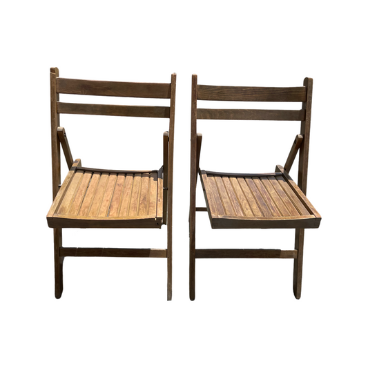 Pair of Dark Wood Slatted Dining Chairs