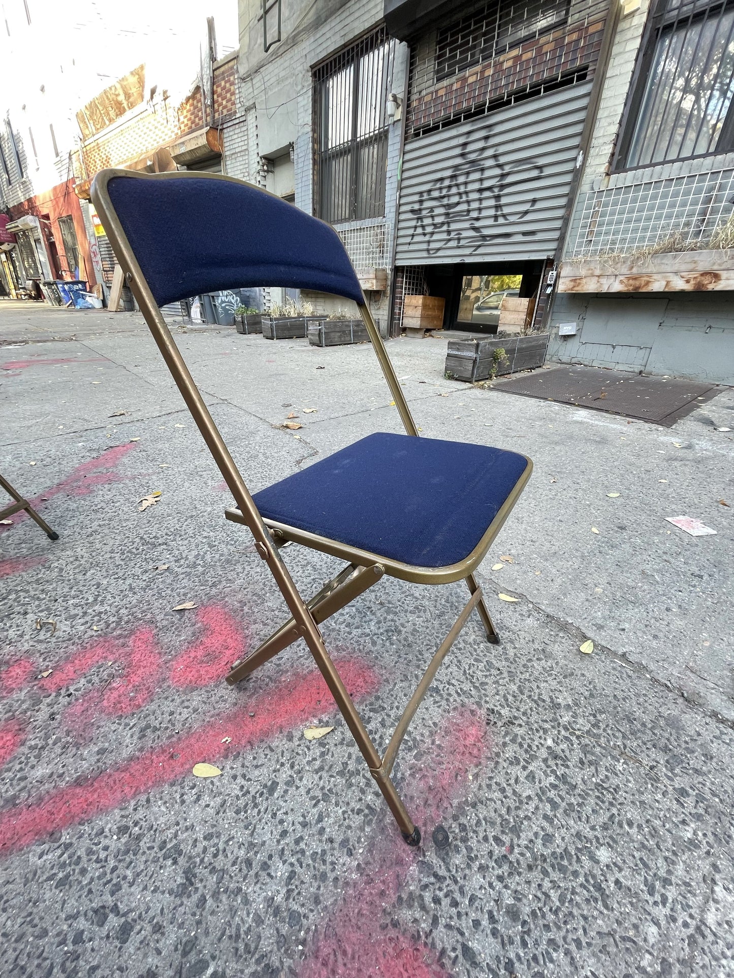 Set of 6 Brass Folding Chairs - Blue Indigo