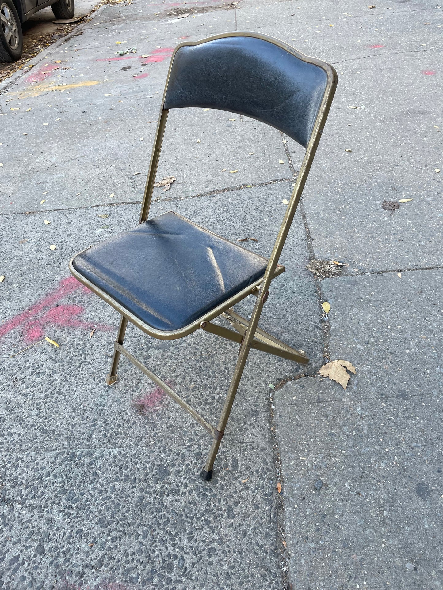 Set of 6 Brass Folding Chairs - Black Vinyl