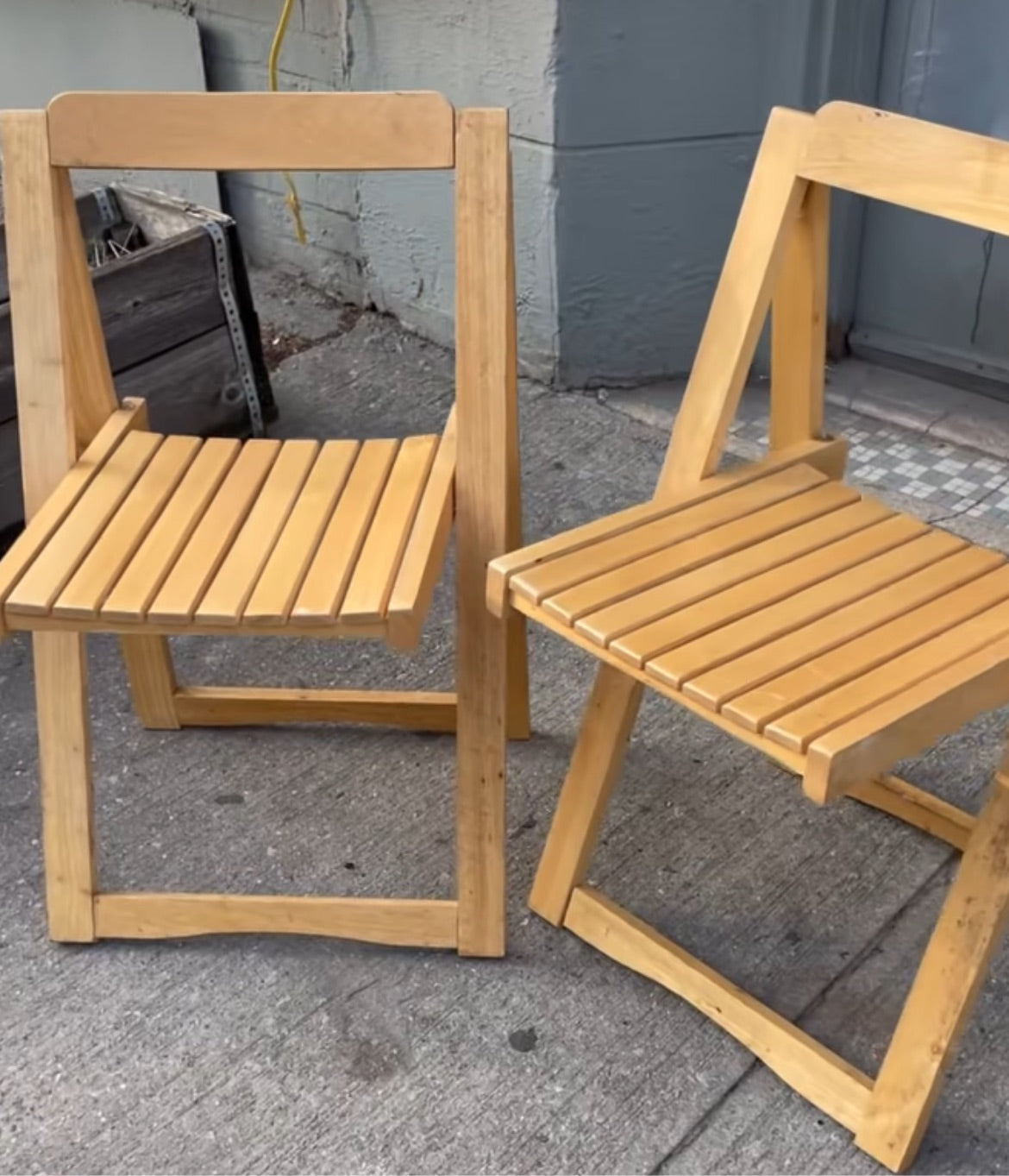 Pair of Maple Heavy Wood Slatted Dining Chairs - Made in Romania