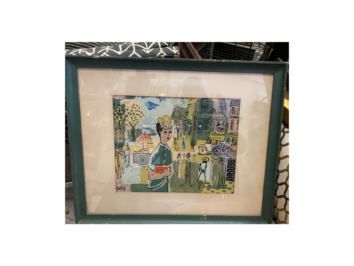 Green Framed Small Nicholas Takis Paiting