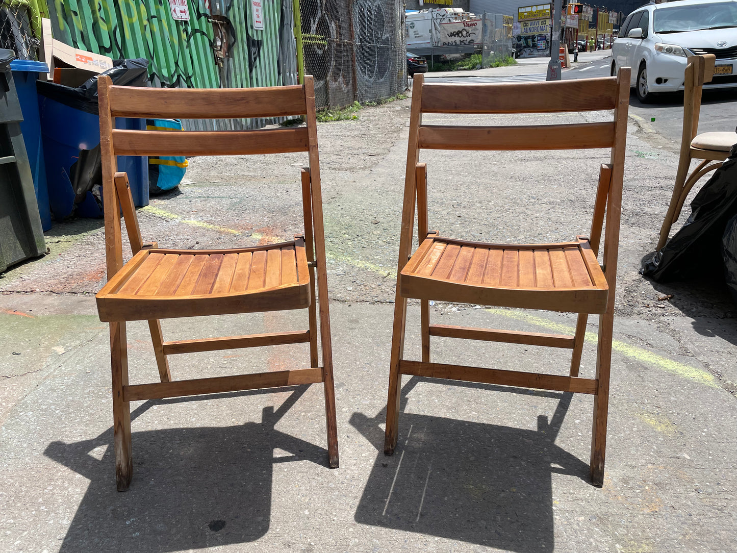 Medium Dark Wood Slatted Dining Chairs (Priced Individually)