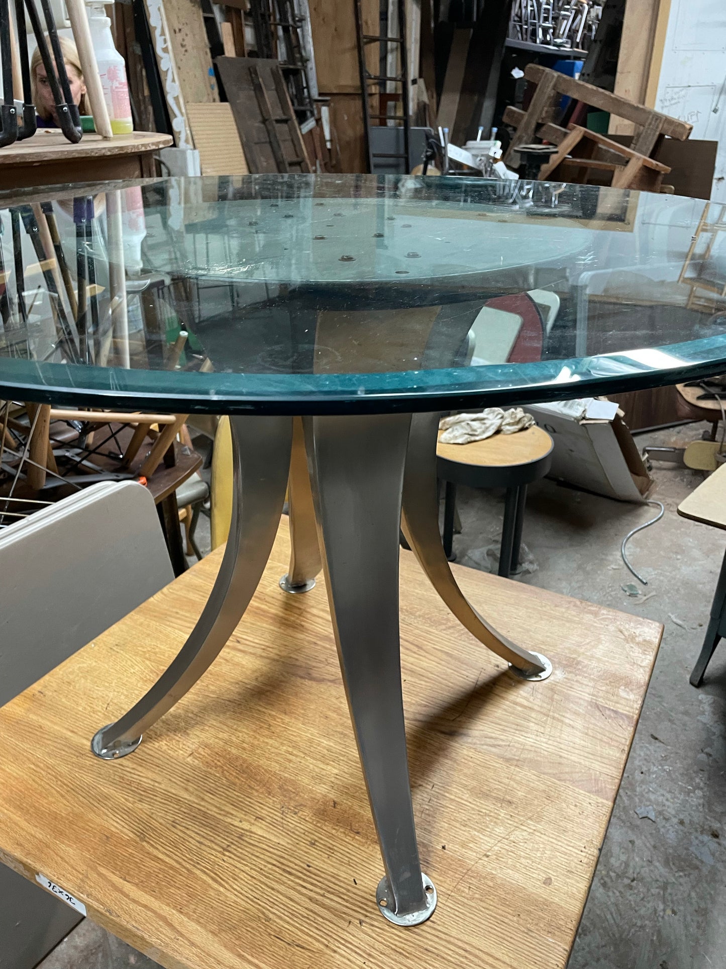 Furniture of America Marble Velo Dining Table with Round Glass Top