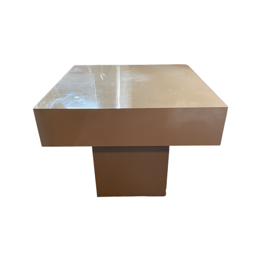 Postmodern Beige Lacquer Square Tiered Pedestal Side or Coffee Table