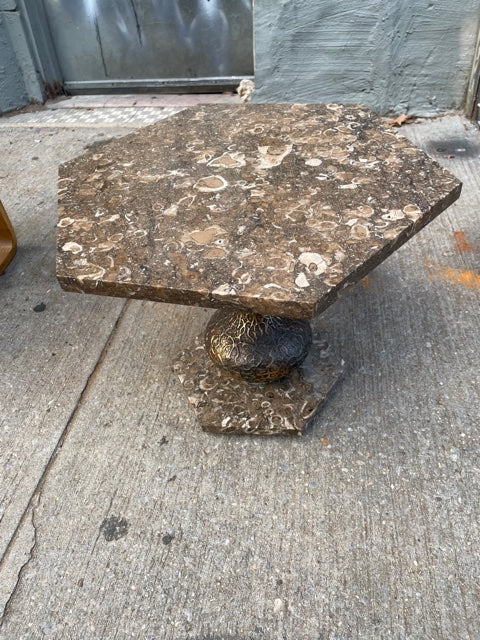 Gorgeous “I Dream of Jeannie” Marble and Two Toned Brass Hexagon Shaped Side Table