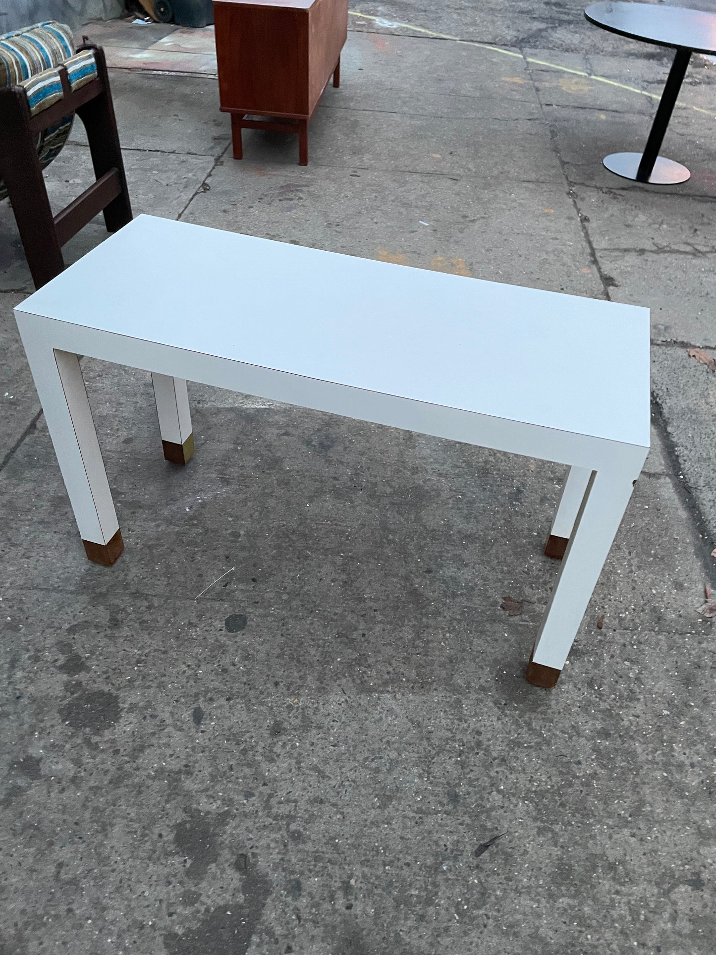 White and Brass Laminate Console Table