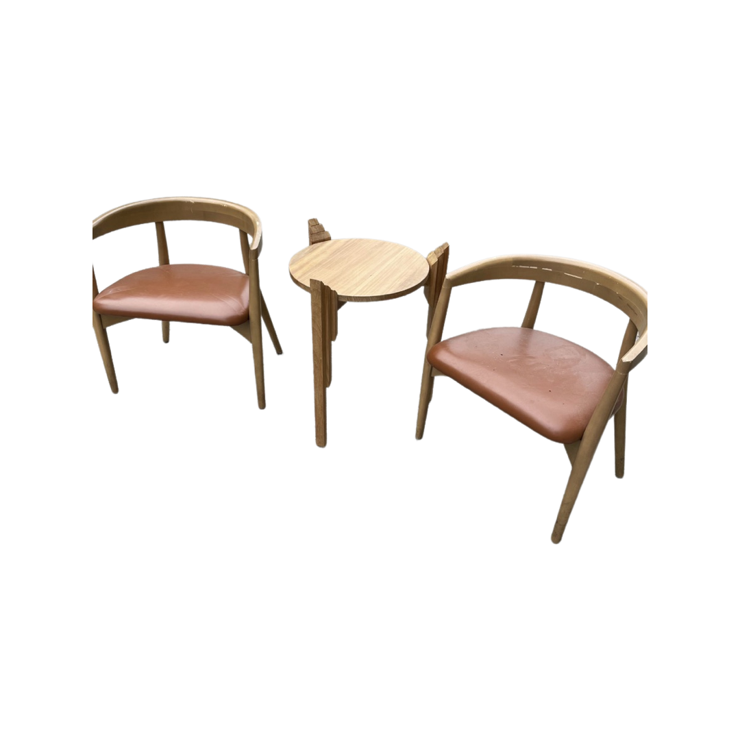 Niels Eilersen Style Round Armchairs with Cognac Brown Vinyl