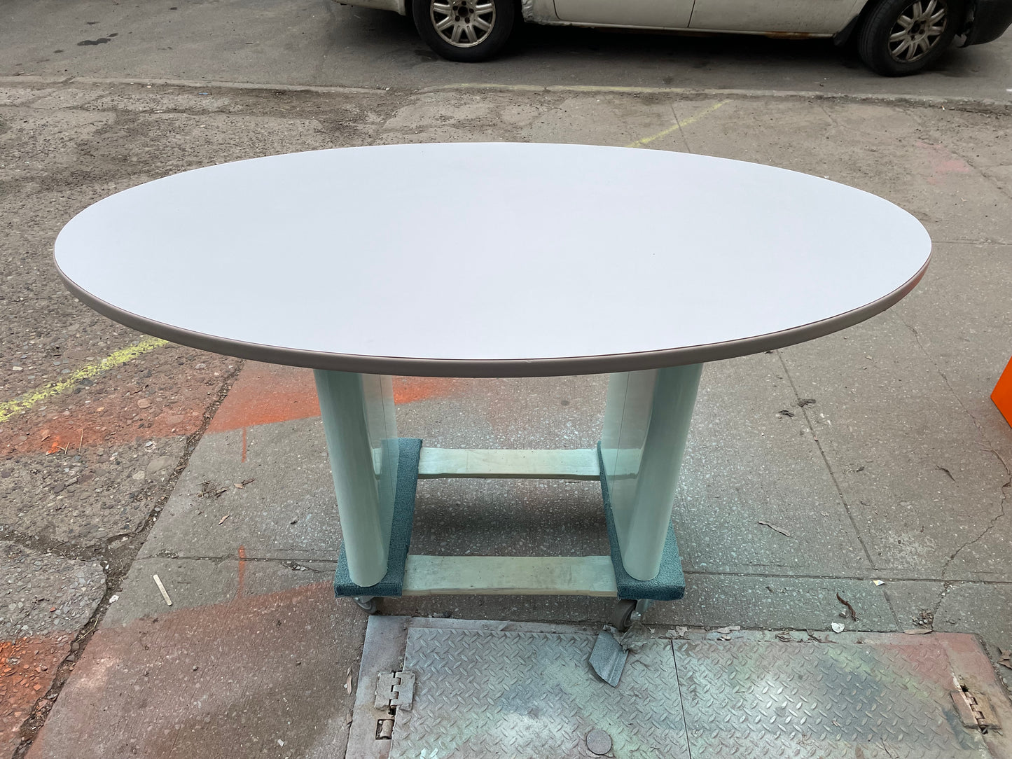 Oval Postmodern Dining Table with Mint Colored Base