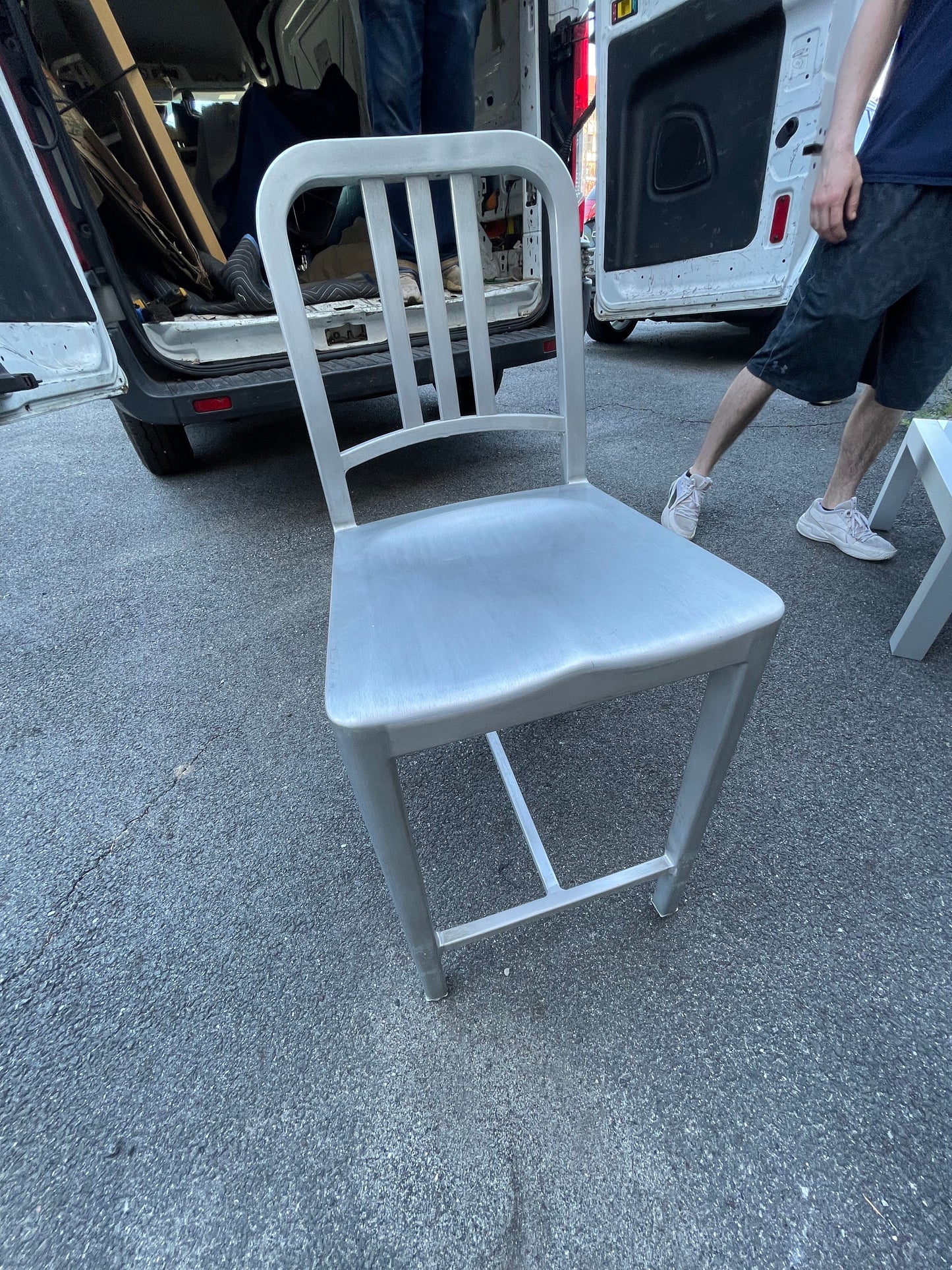 Silver Emeco Navy Counter Height Stools Signed (Pair Available Priced Individually)