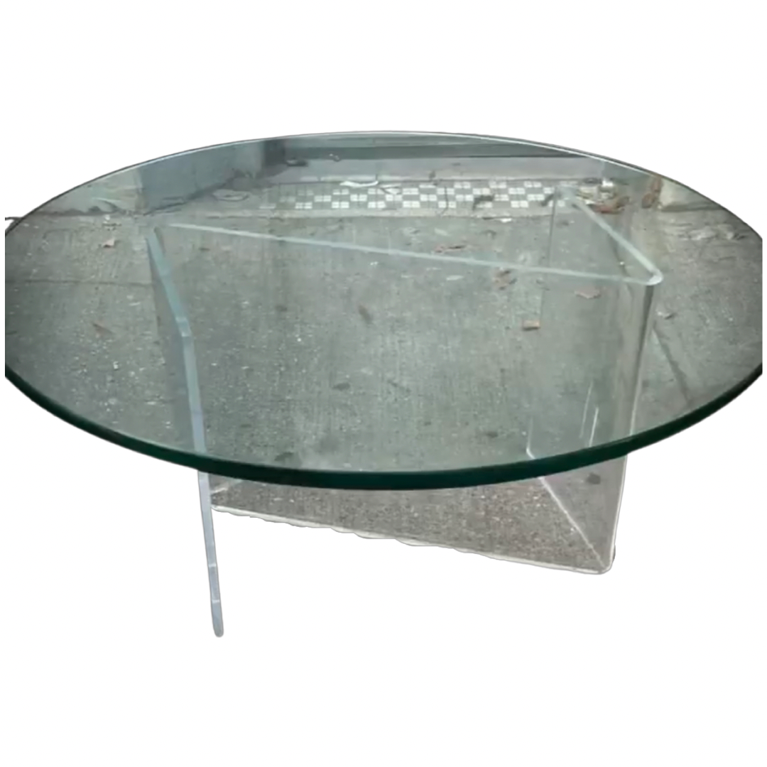 Round Glass Coffee Table on “Z” Shaped Lucite Base