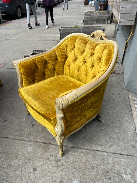 Ornate Antique Broyhill Gold Tufted Armchair