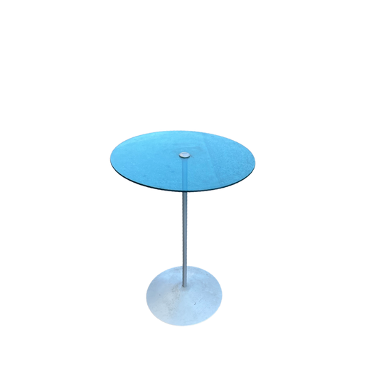 Modern Round Blue Glass Side Table Cone Base Make in Italy