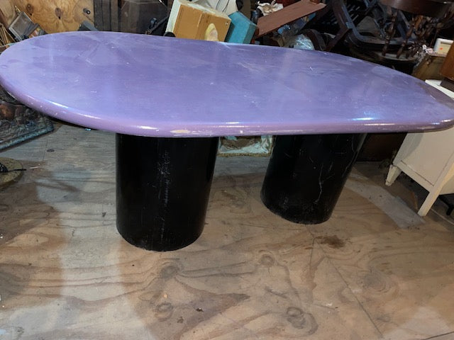 Postmodern Painted Raceway Shaped Dining Table with Double Black Drum Base