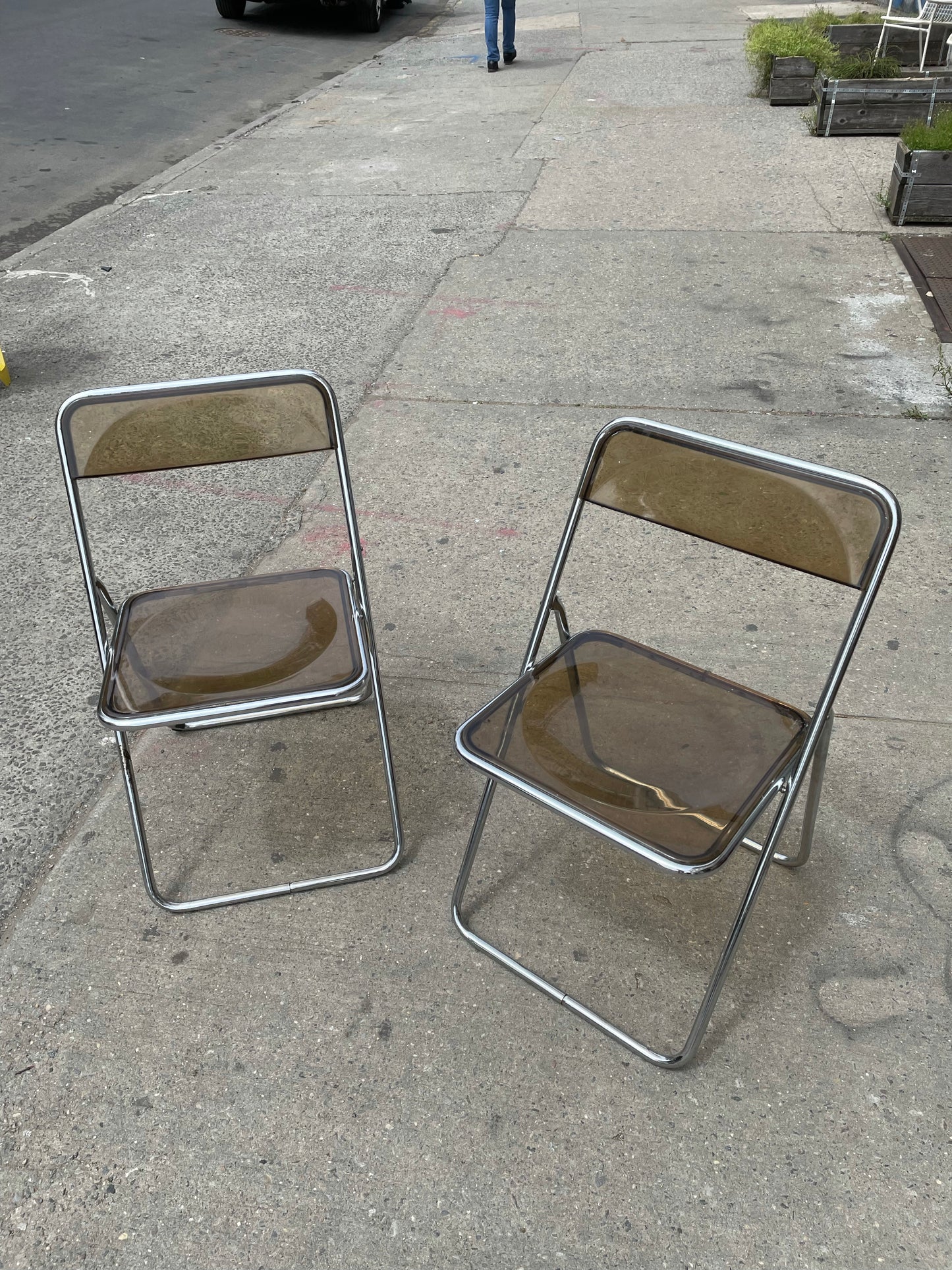 Pair of Smoked Lucite Folding Chairs