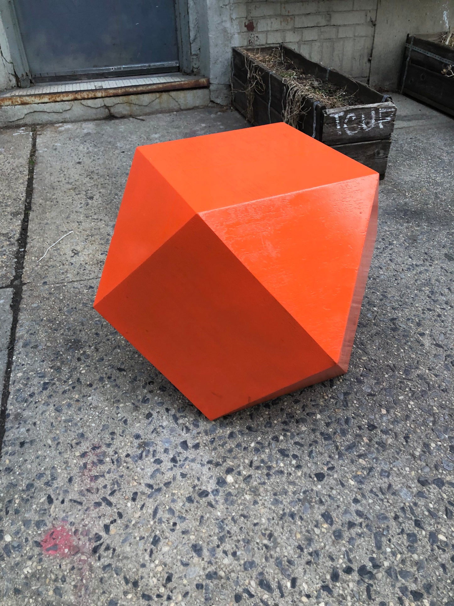 Orange Painted Wood Hexagon Stool or Small Table