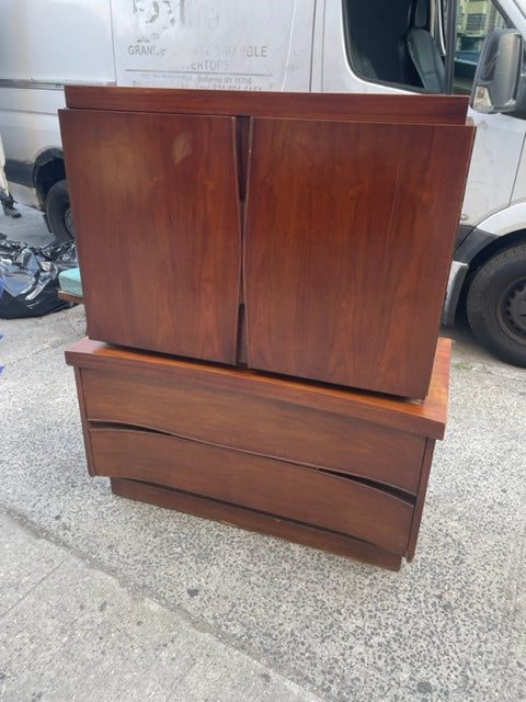 Mid-Century Modern Tall Boy Mule Chest Cabinet Top Dresser