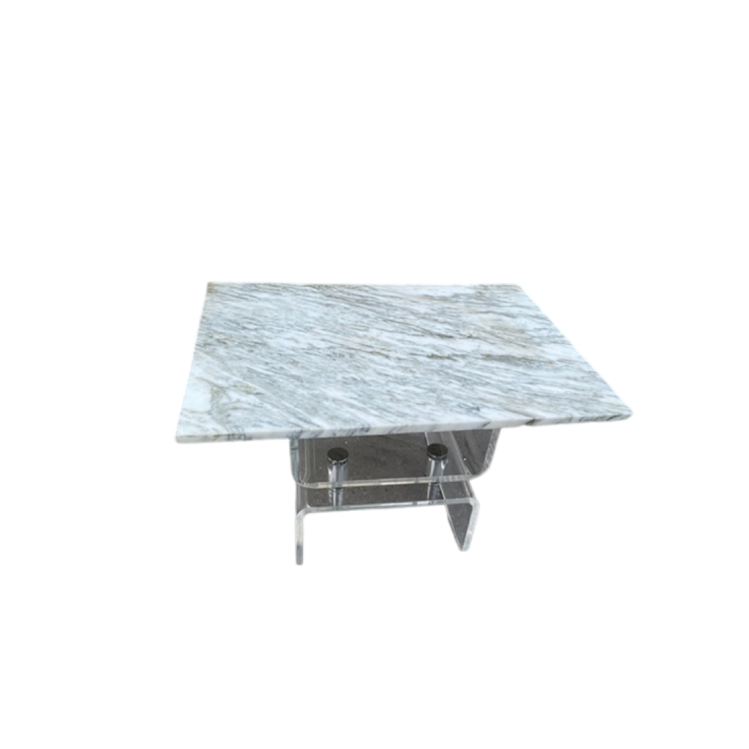 Small Marble and Lucite Chrome Coffee or Side Table