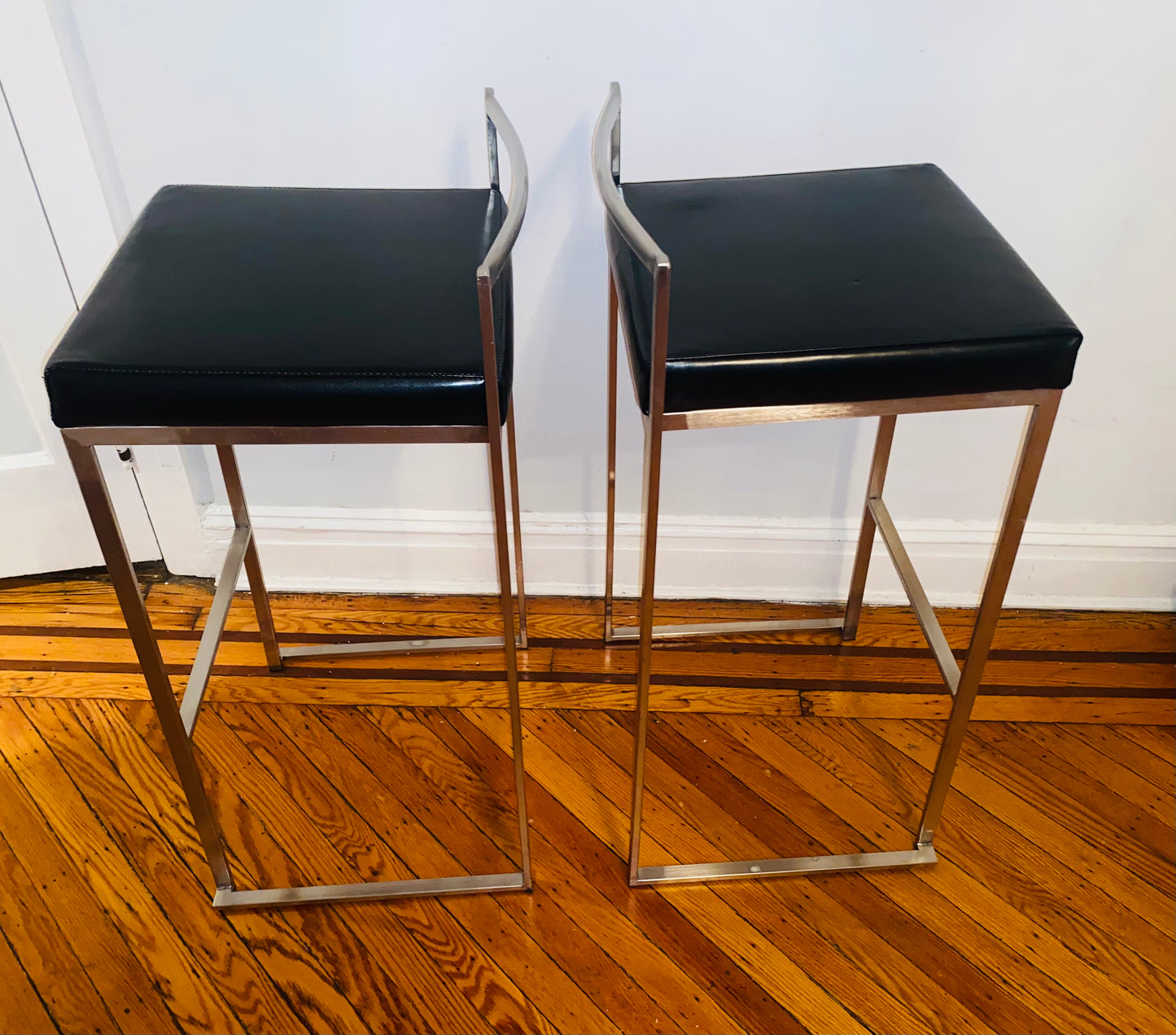 PAIR Of MODERN LEATHER METAL COUNTER STOOLS