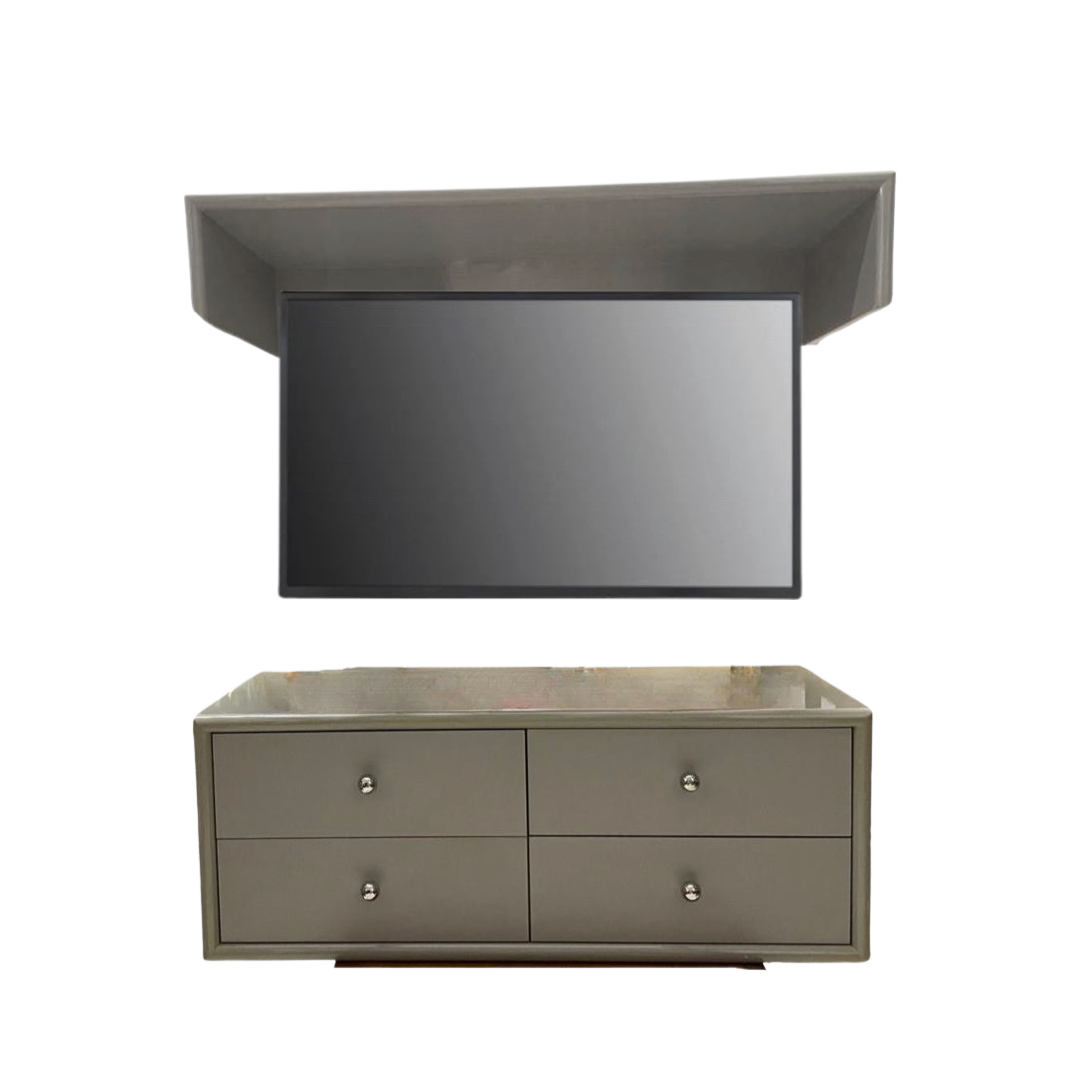 Postmodern Sage Green Lacquer Low-board with Hood Wall Unit Media Console