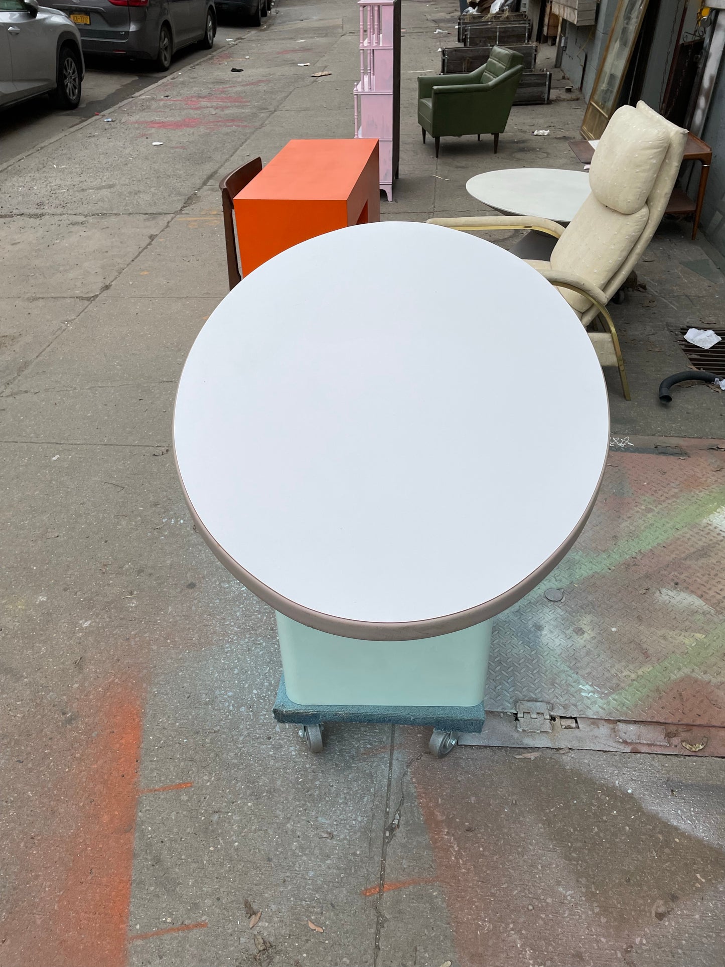 Oval Postmodern Dining Table with Mint Colored Base