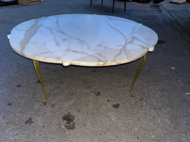 Italian Mid Century Circular Star Form White Marble Coffee Table with Brass Legs Circa 1950s