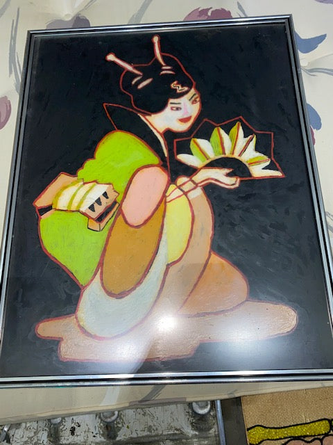 Vintage Asian Pastel Art Framed