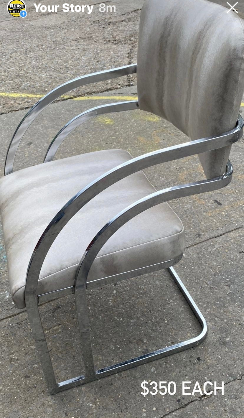 Set of 4 Thonet Cantilever Chrome Chairs with Embossed Vinyl