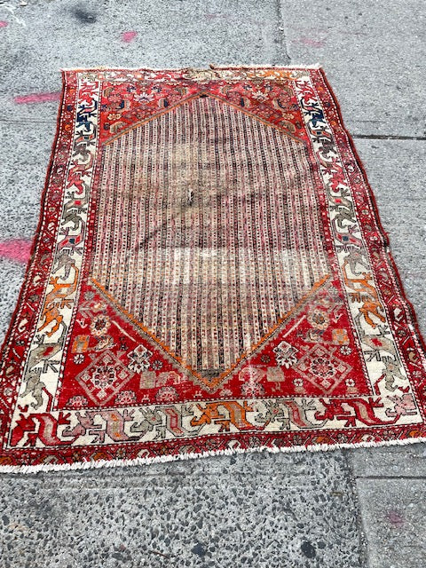 Antique Red and Orange Handmade Wool Rug 4x6’