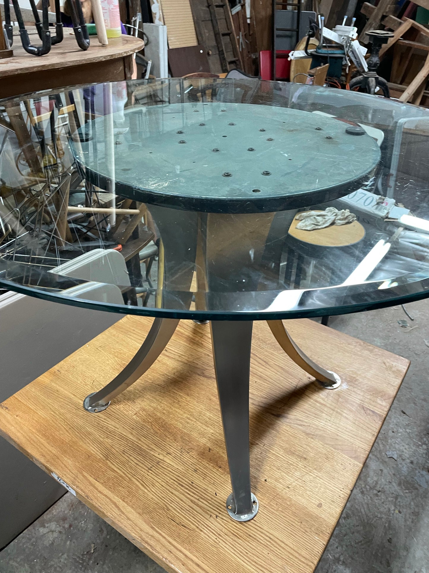 Furniture of America Marble Velo Dining Table with Round Glass Top