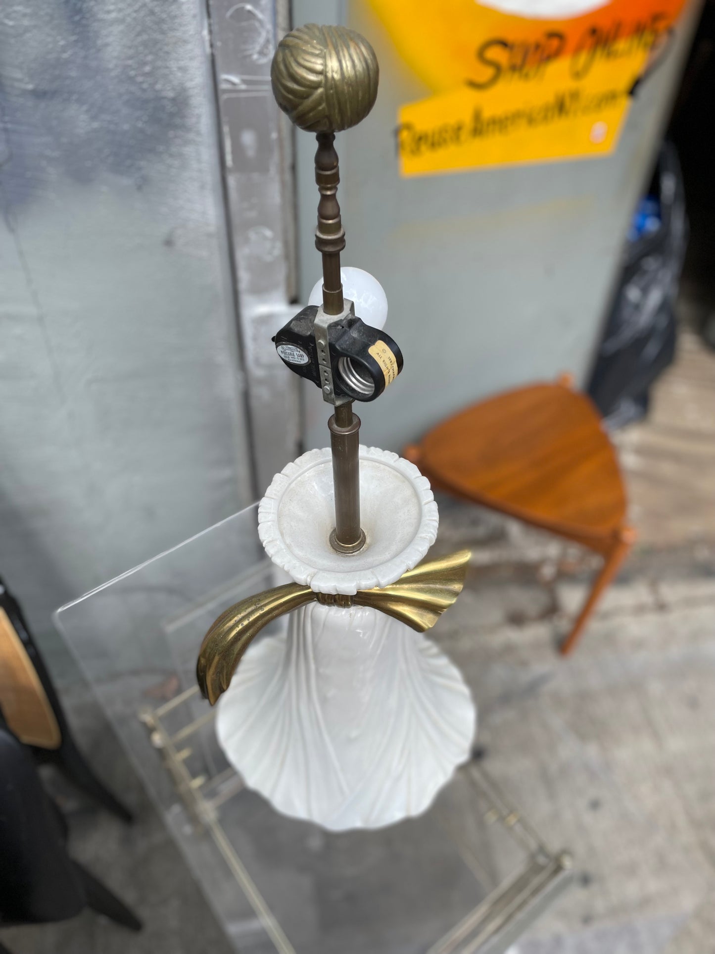 1982 White Ceramic and Brass Chapman Lamp