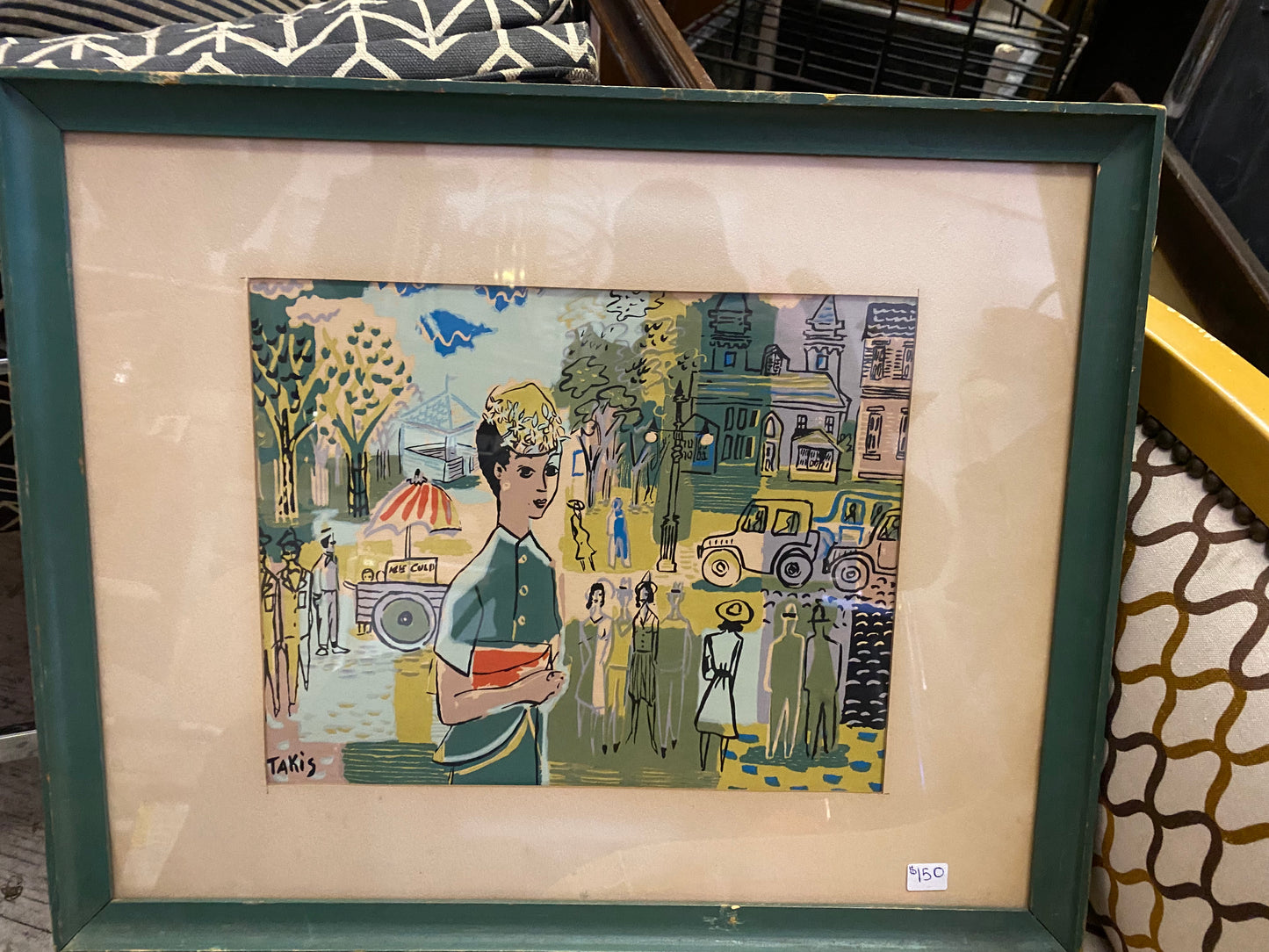 Green Framed Small Nicholas Takis Paiting