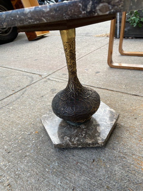 Gorgeous “I Dream of Jeannie” Marble and Two Toned Brass Hexagon Shaped Side Table