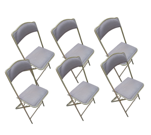 Set of 6 Brass Folding Chairs - Grey