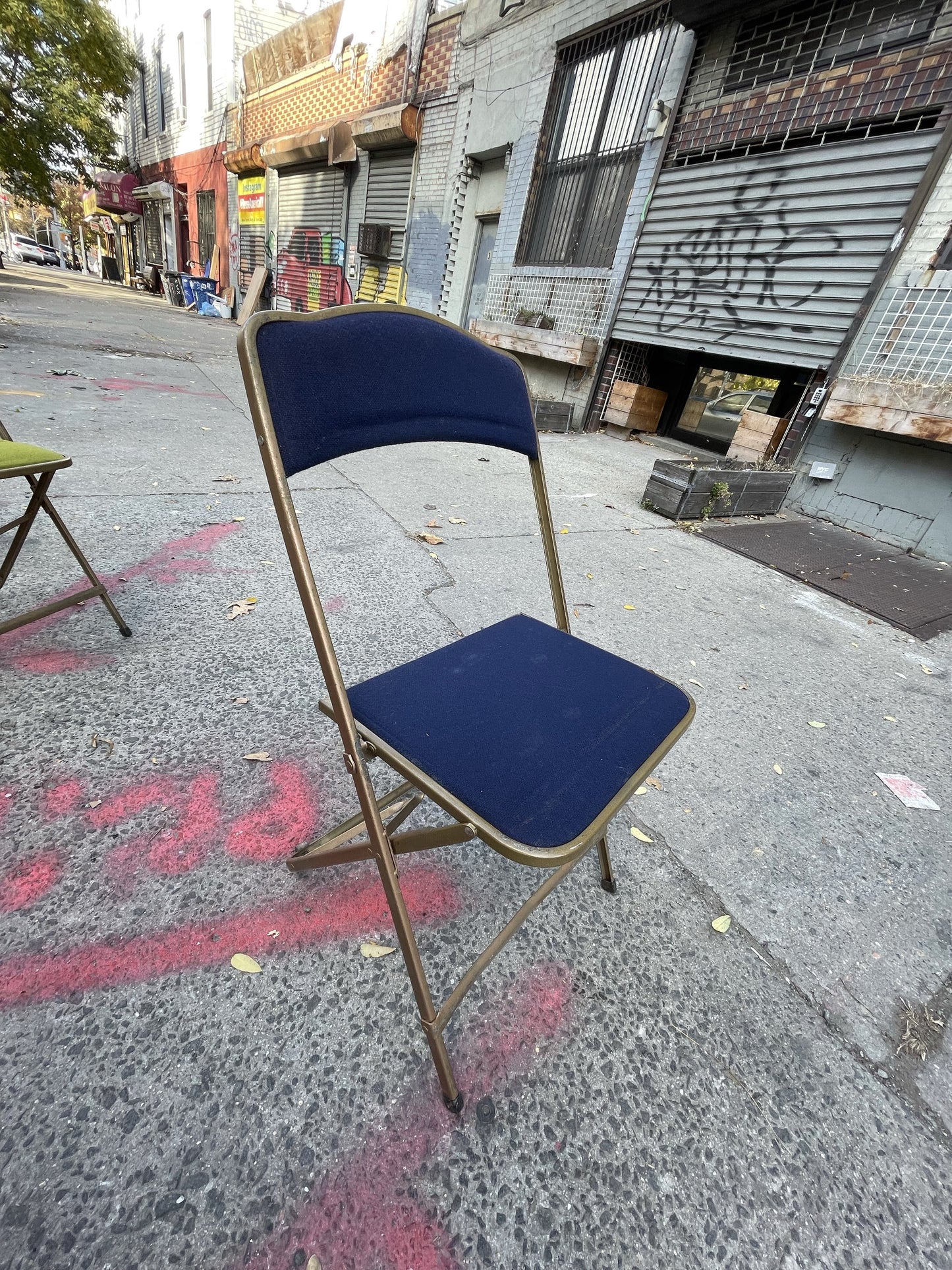 Set of 6 Brass Folding Chairs - Blue Indigo