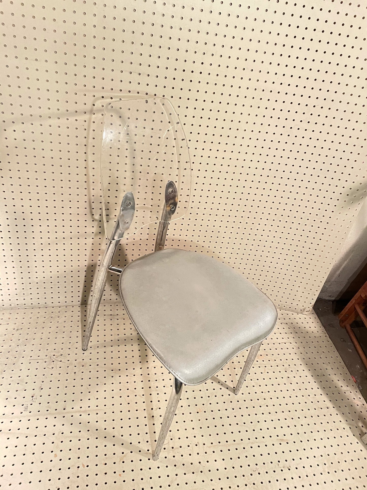 Italian Lucite and Grey Leather Chair