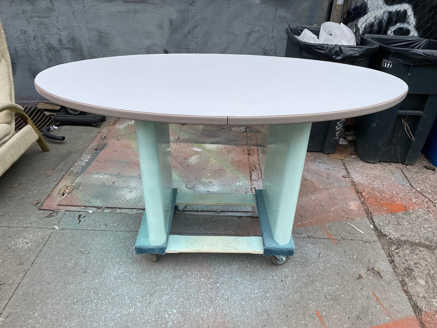 Oval Postmodern Dining Table with Mint Colored Base