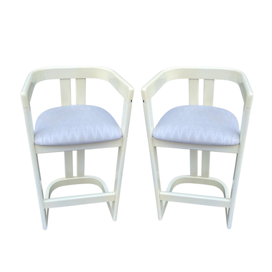 Pair of Off White Karl Springer Onassis Postmodern Counter Stools