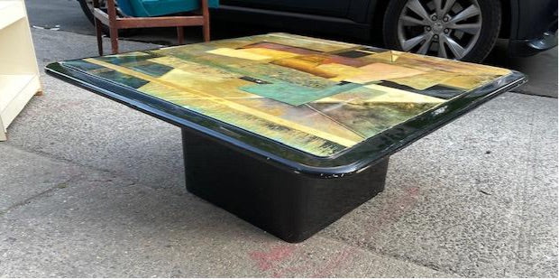 Post Modern Abstract Art Lacquer Top Square Coffee Table