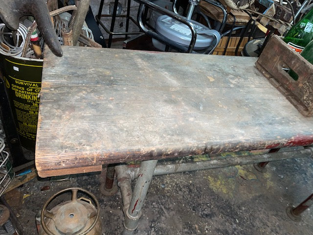 Industrial Metal Base And Wood Top Counter Height Desk or Work Bench Table