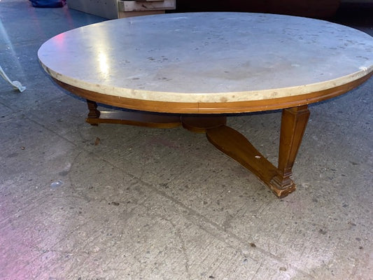 Round Marble Coffee Table with Wood Base