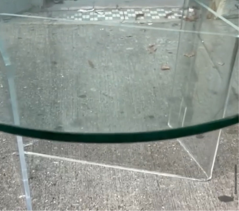 Round Glass Coffee Table on “Z” Shaped Lucite Base