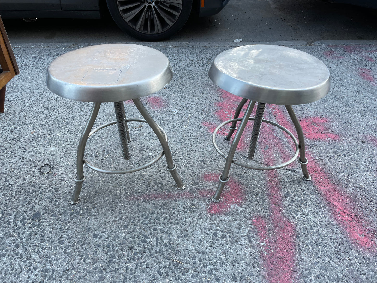 Pair of Adjustable Metal Industrial Studio Stools