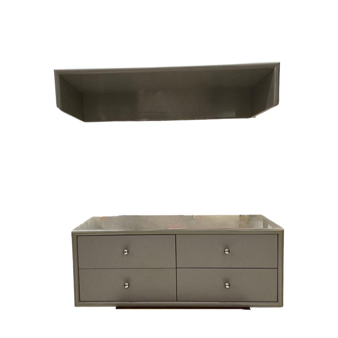 Postmodern Sage Green Lacquer Low-board with Hood Wall Unit Media Console