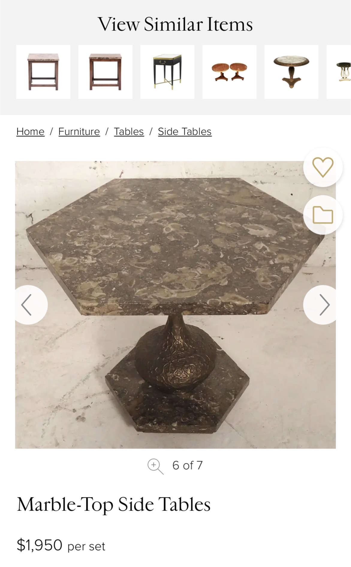 Gorgeous “I Dream of Jeannie” Marble and Two Toned Brass Hexagon Shaped Side Table