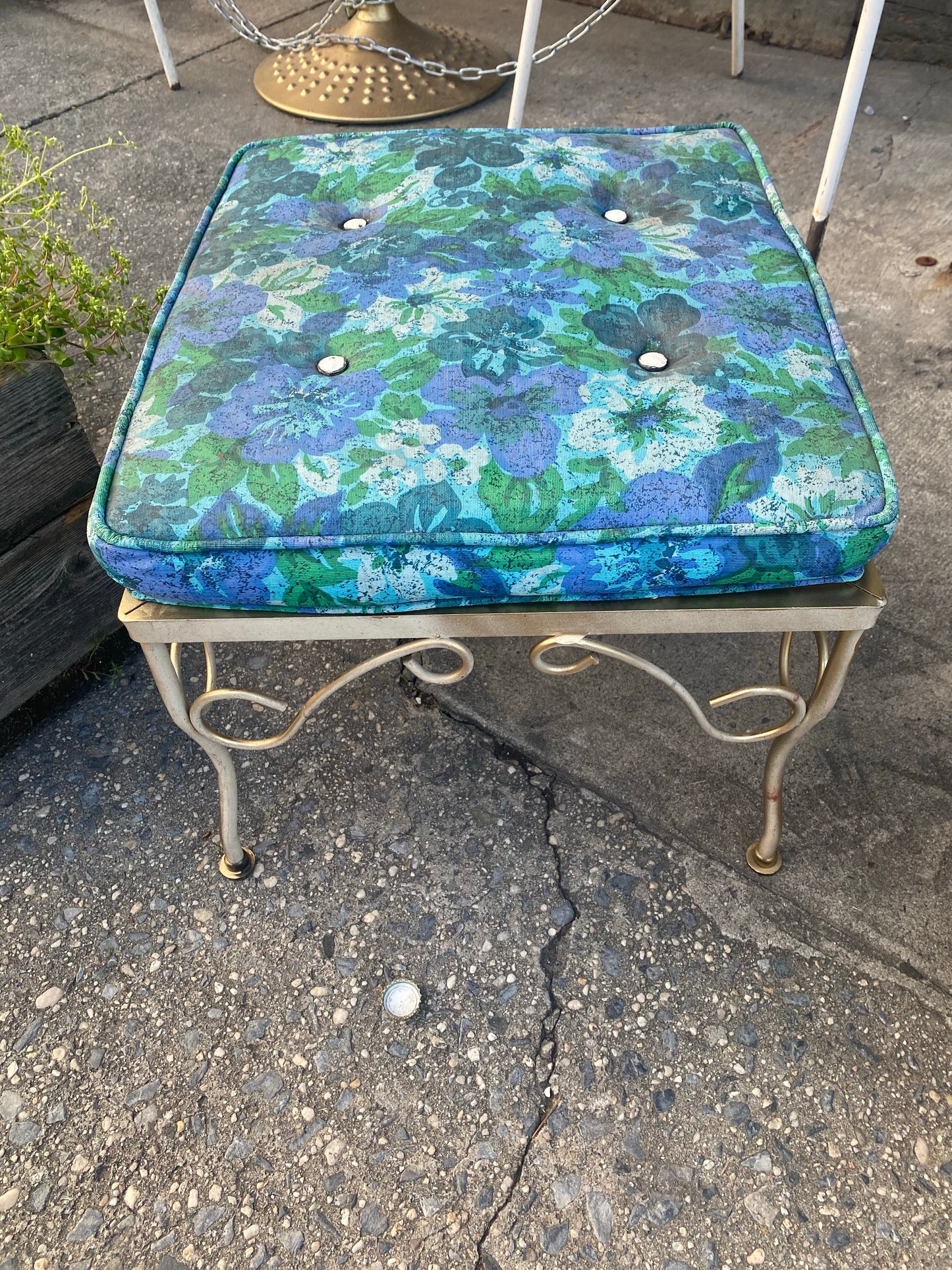 Pair of Outdoor Vintage Foot Stools Blue Floral