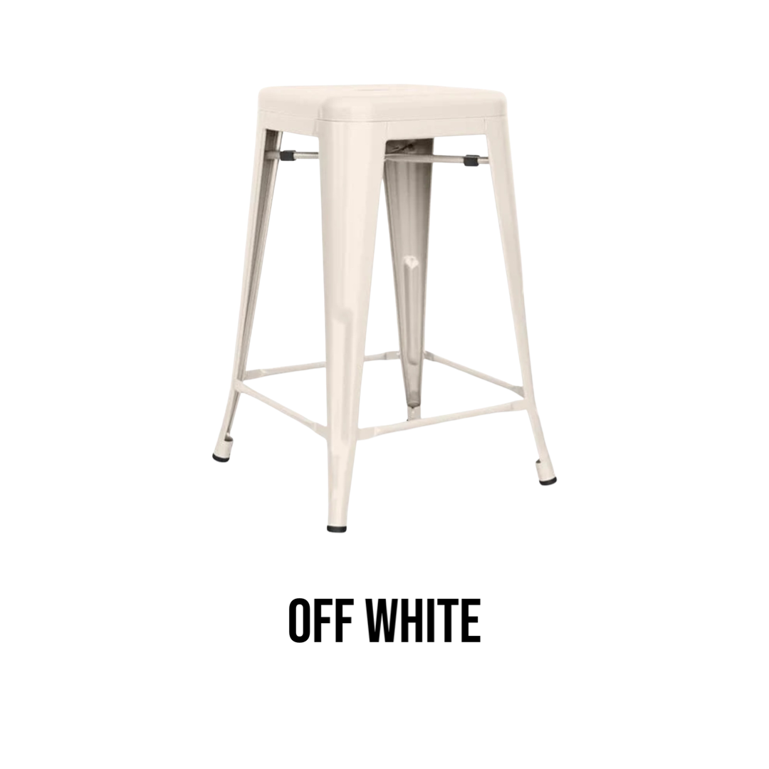 Pairs of White and Off White Metal Indoor/Outdoor Stackable Bistro Bar Stools (Multiple Available)