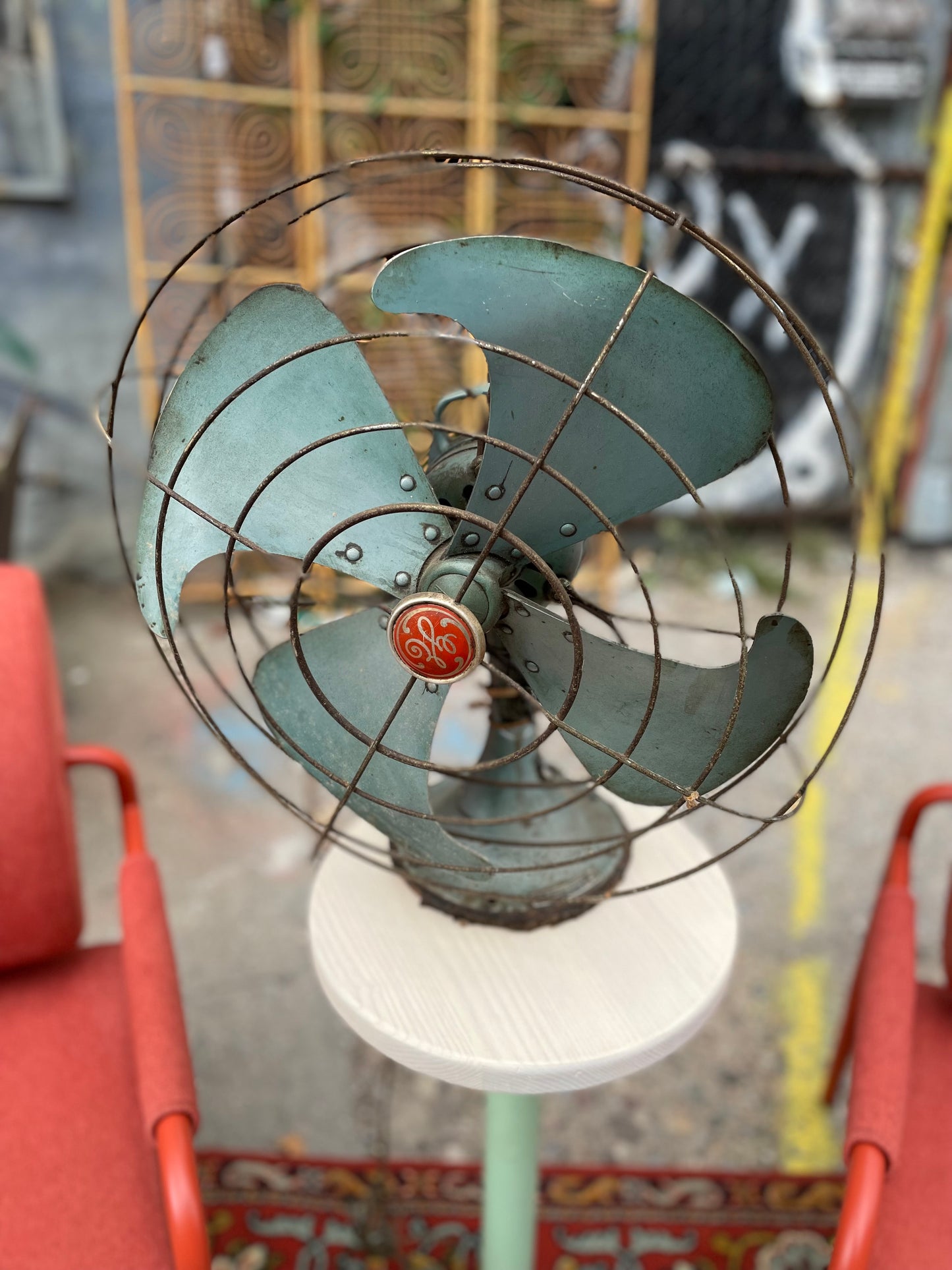 Vintage GE Vortalex Retro Blue Green Industrial Fan