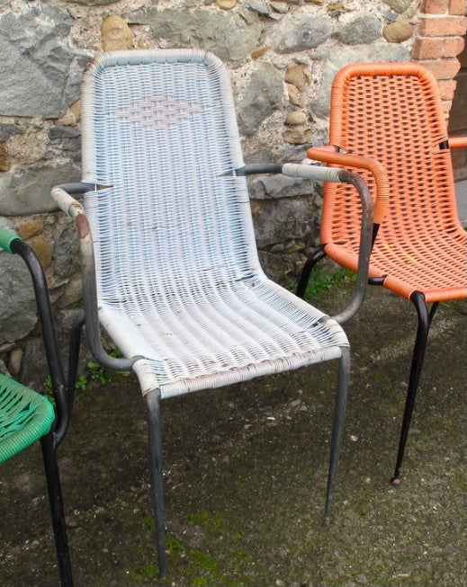 Pair of White Italian Stackable Colored Outdoor Original Scooby and Steel Chairs, 1960s