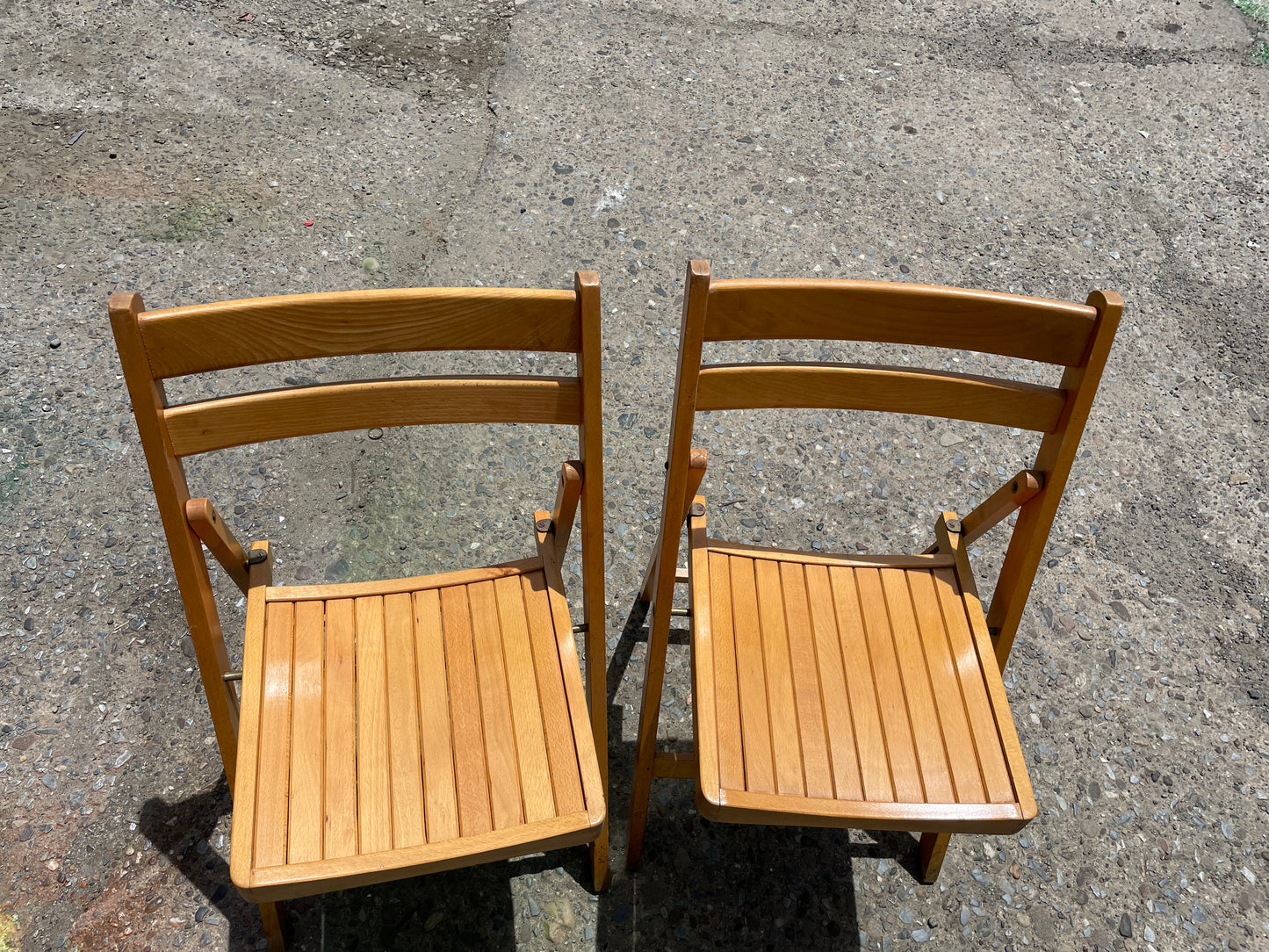 Pair of Blonde Maple Wood Slatted Dining Chairs