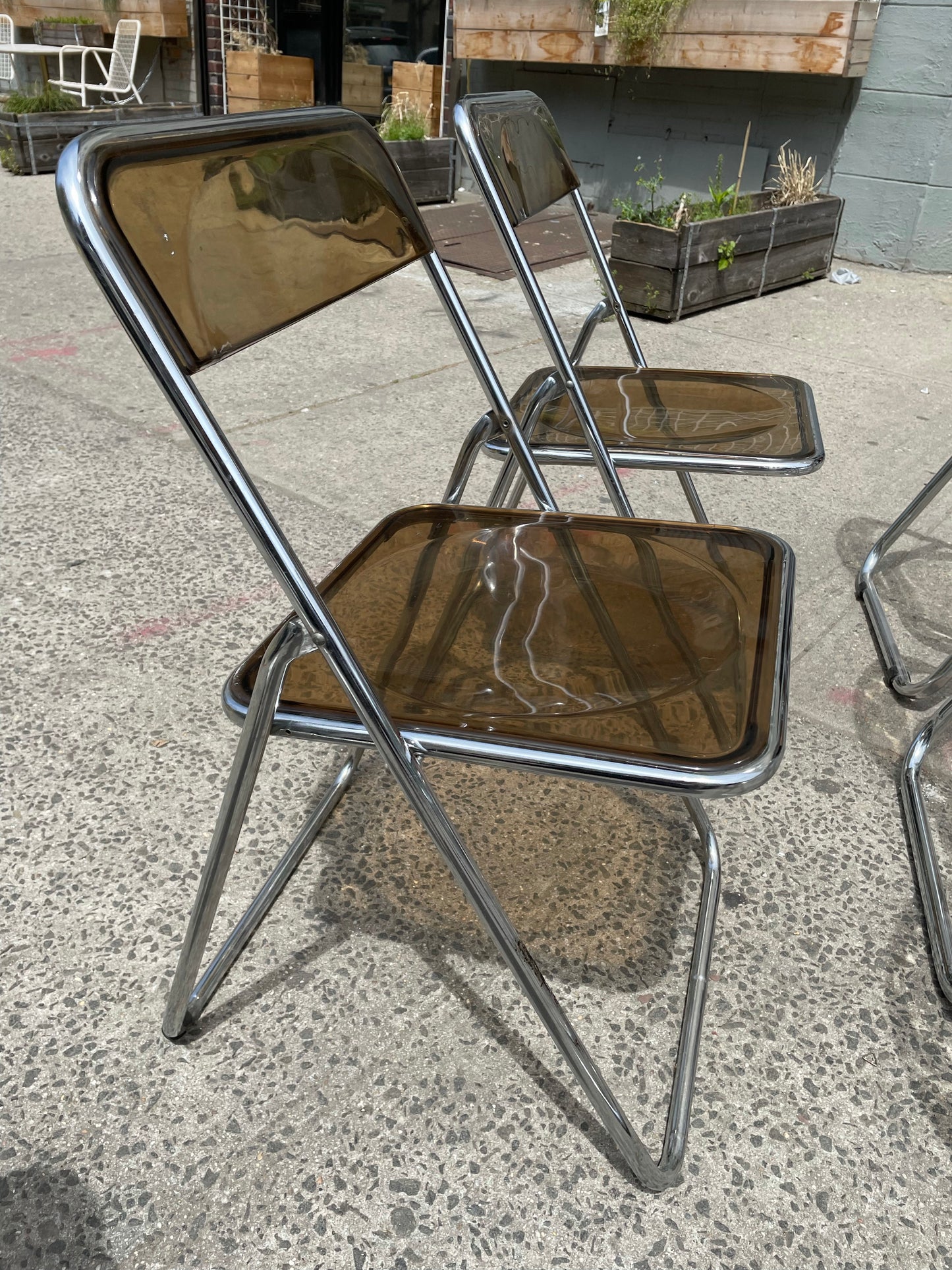 Pair of Smoked Lucite Folding Chairs